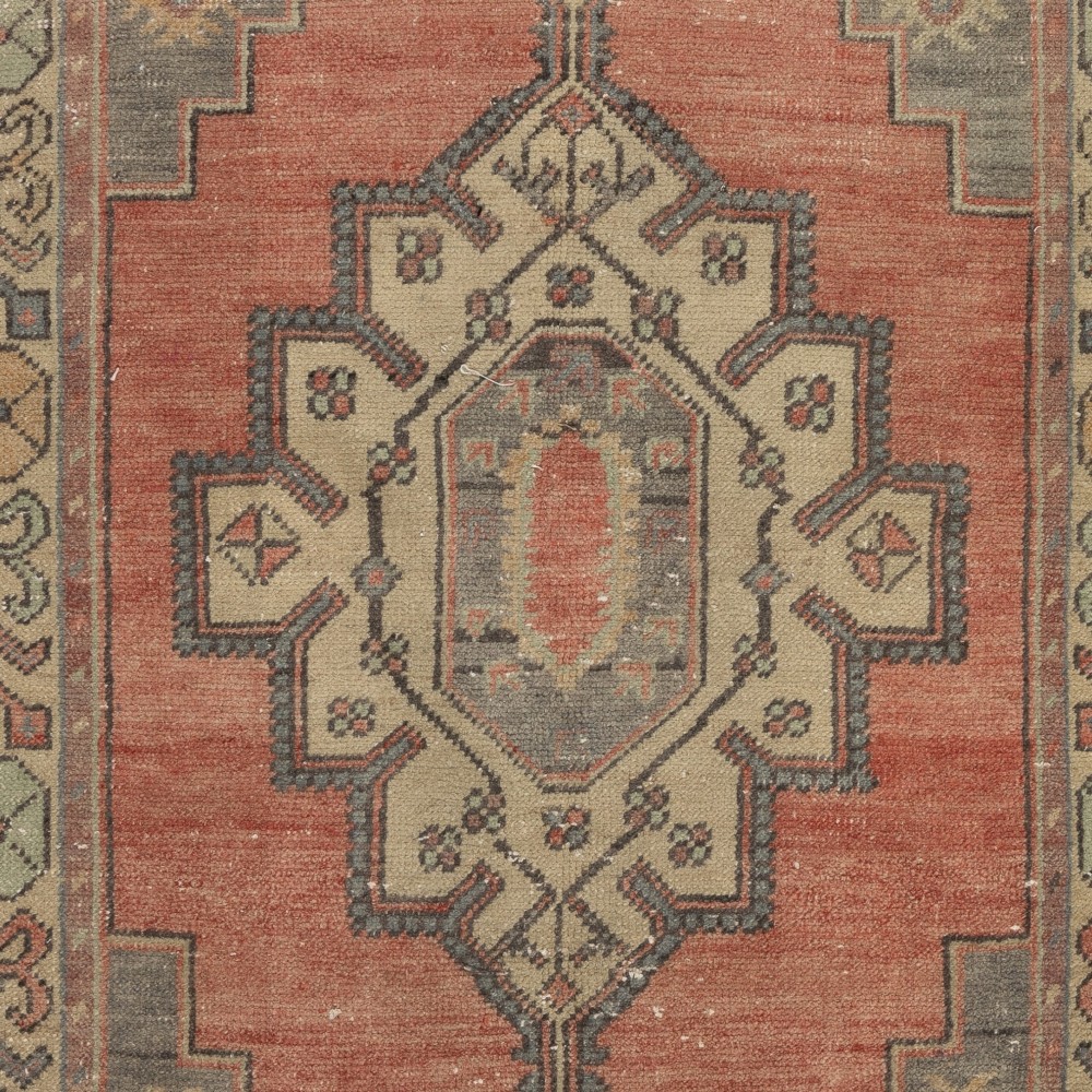Vintage Turkish Tribal Throw Rug in Soft Wool and Natural Colors