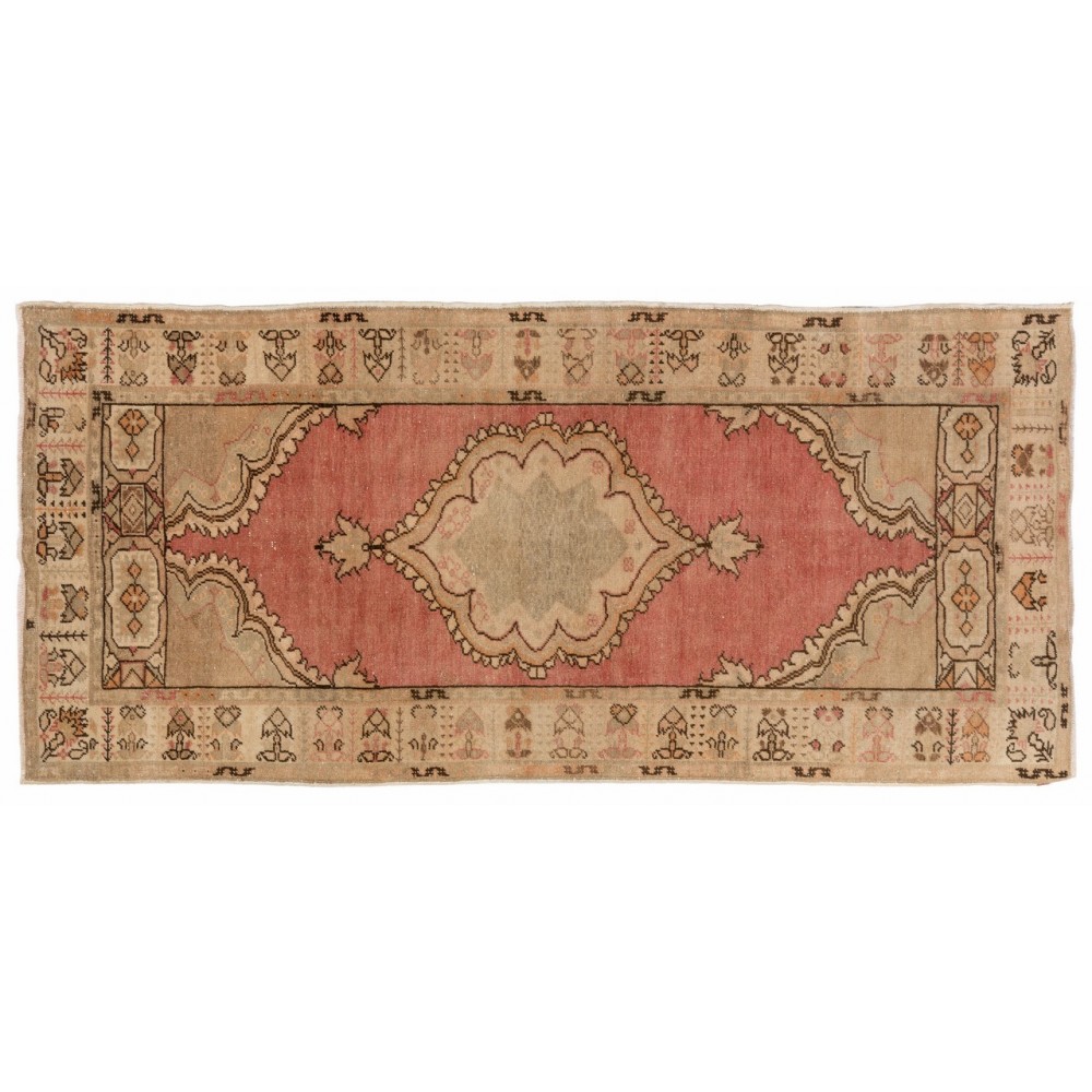 Nice Handmade Midcentury Anatolian Village Rug in Beige & Red Colors