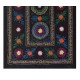 Decorative Silk and Cotton Suzani Wall Hanging in Black, Vintage Uzbek Embroidered Bedspread, Needlework Tapestry