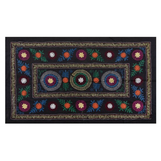 Central Asian Suzani Textile. Embroidered Cotton & Silk Bed Cover, Wall Hanging Central Asian Suzani Textile. Embroidered Cotton & Silk Bed Cover, Wall Hanging