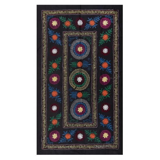 Central Asian Suzani Textile. Embroidered Cotton & Silk Bed Cover, Wall Hanging Central Asian Suzani Textile. Embroidered Cotton & Silk Bed Cover, Wall Hanging
