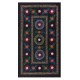 Decorative Silk and Cotton Suzani Wall Hanging in Black, Vintage Uzbek Embroidered Bedspread, Needlework Tapestry