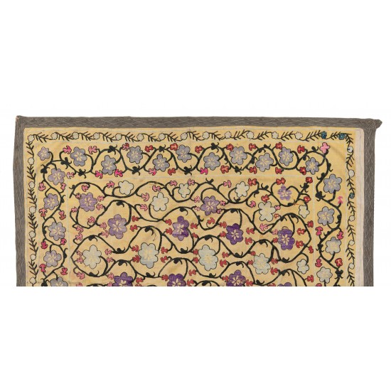 Central Asian Suzani Textile. Embroidered Cotton & Silk Bed Cover, Wall Hanging Central Asian Suzani Textile. Embroidered Cotton & Silk Bed Cover, Wall Hanging