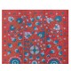Vintage Wall Hanging, Red Uzbek Tapestry, Embroidered Silk Bed Cover, Unique Throw
