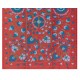 Vintage Wall Hanging, Red Uzbek Tapestry, Embroidered Silk Bed Cover, Unique Throw