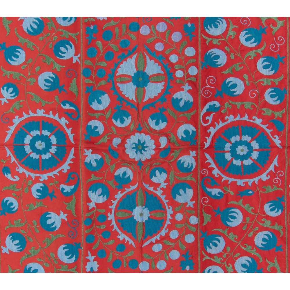 Vintage Wall Hanging, Red Uzbek Tapestry, Embroidered Silk Bed Cover, Unique Throw