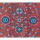 Vintage Wall Hanging, Red Uzbek Tapestry, Embroidered Silk Bed Cover, Unique Throw