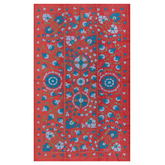 Central Asian Suzani Textile. Embroidered Cotton & Silk Bed Cover, Wall Hanging Central Asian Suzani Textile. Embroidered Cotton & Silk Bed Cover, Wall Hanging