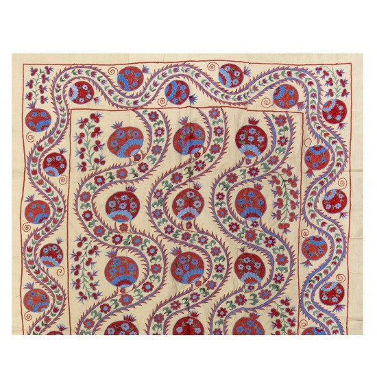 Central Asian Suzani Textile. Embroidered Cotton & Silk Bed Cover, Wall Hanging Central Asian Suzani Textile. Embroidered Cotton & Silk Bed Cover, Wall Hanging