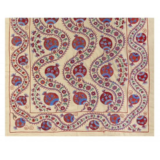 Central Asian Suzani Textile. Embroidered Cotton & Silk Bed Cover, Wall Hanging Central Asian Suzani Textile. Embroidered Cotton & Silk Bed Cover, Wall Hanging
