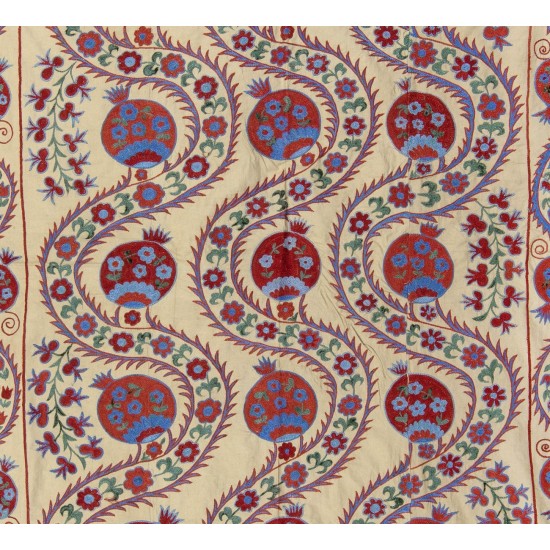Central Asian Suzani Textile. Embroidered Cotton & Silk Bed Cover, Wall Hanging Central Asian Suzani Textile. Embroidered Cotton & Silk Bed Cover, Wall Hanging