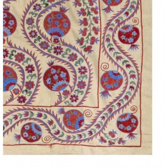 Central Asian Suzani Textile. Embroidered Cotton & Silk Bed Cover, Wall Hanging Central Asian Suzani Textile. Embroidered Cotton & Silk Bed Cover, Wall Hanging
