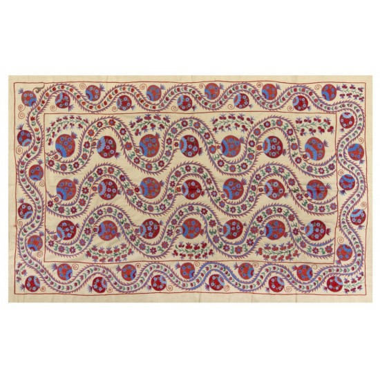 Central Asian Suzani Textile. Embroidered Cotton & Silk Bed Cover, Wall Hanging Central Asian Suzani Textile. Embroidered Cotton & Silk Bed Cover, Wall Hanging