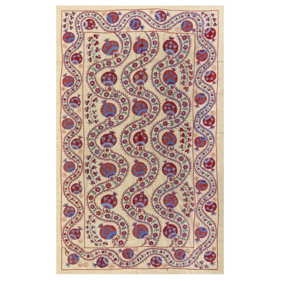 Central Asian Suzani Textile. Embroidered Cotton & Silk Bed Cover, Wall Hanging Central Asian Suzani Textile. Embroidered Cotton & Silk Bed Cover, Wall Hanging
