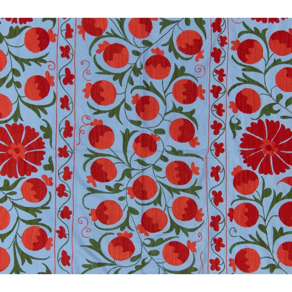 Uzbek Wall Hanging, Embroidered Silk Bed Cover, Boho Wall Decor, New Tapestry in Light Blue