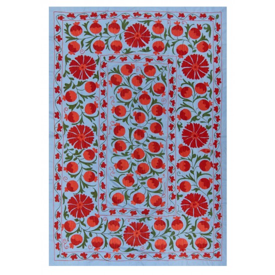 Central Asian Suzani Textile. Embroidered Cotton & Silk Bed Cover, Wall Hanging Central Asian Suzani Textile. Embroidered Cotton & Silk Bed Cover, Wall Hanging