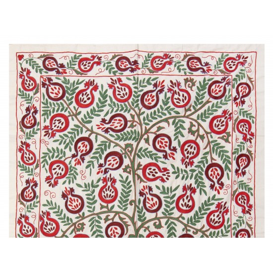 Central Asian Suzani Textile. Embroidered Cotton & Silk Bed Cover, Wall Hanging Central Asian Suzani Textile. Embroidered Cotton & Silk Bed Cover, Wall Hanging