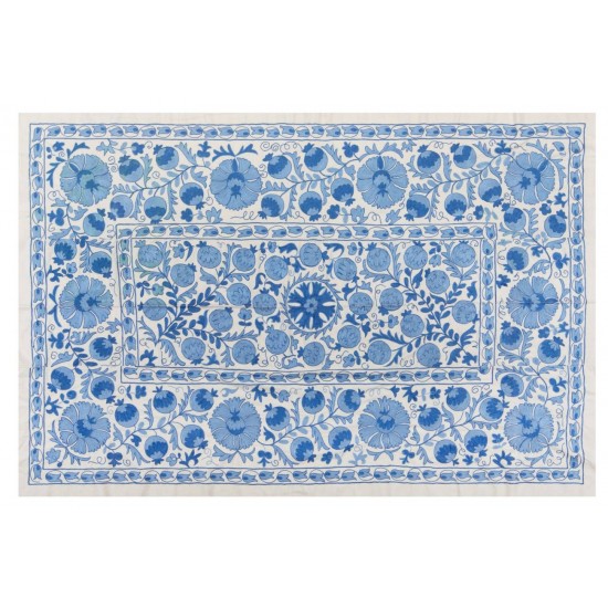 Central Asian Suzani Textile. Embroidered Cotton & Silk Bed Cover, Wall Hanging Central Asian Suzani Textile. Embroidered Cotton & Silk Bed Cover, Wall Hanging