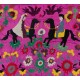 Silk Embroidery Pictorial Wall Hanging, Pink Vintage Tapestry, Boho Wall Decor