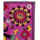 Silk Embroidery Pictorial Wall Hanging, Pink Vintage Tapestry, Boho Wall Decor