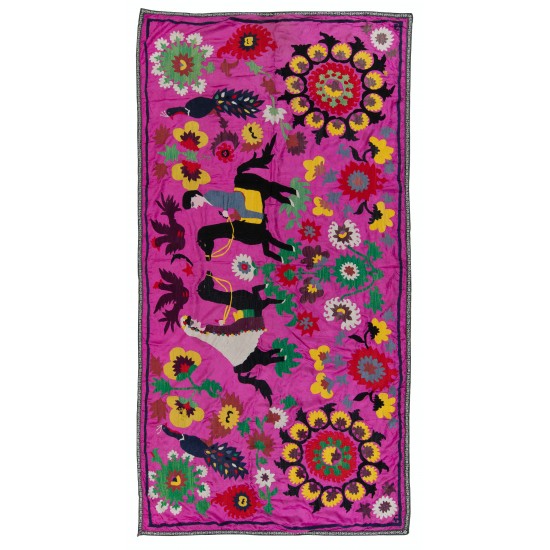 Central Asian Suzani Textile. Embroidered Cotton & Silk Bed Cover, Wall Hanging Central Asian Suzani Textile. Embroidered Cotton & Silk Bed Cover, Wall Hanging