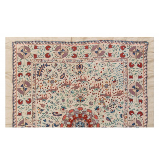 100% Silk Suzani Bedspread from Uzbekistan, Embroidered Wall Hanging 100% Silk Suzani Bedspread from Uzbekistan, Embroidered Wall Hanging
