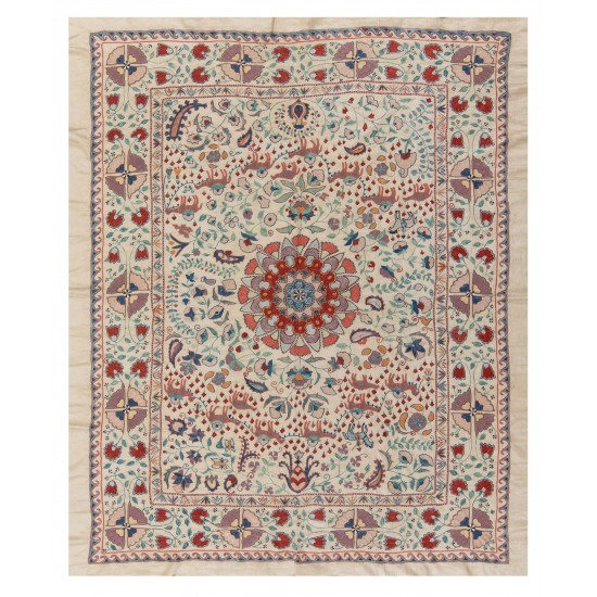 100% Silk Suzani Bedspread from Uzbekistan, Embroidered Wall Hanging 100% Silk Suzani Bedspread from Uzbekistan, Embroidered Wall Hanging