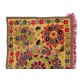 Suzani 1979s Tapestry, Silk Embroidered Wall Hanging, Yellow Bedspread, Vintage Throw
