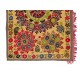 Suzani 1979s Tapestry, Silk Embroidered Wall Hanging, Yellow Bedspread, Vintage Throw