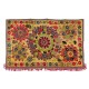 Suzani 1979s Tapestry, Silk Embroidered Wall Hanging, Yellow Bedspread, Vintage Throw
