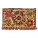 Central Asian Suzani Textile Wall Hanging in Yellow. Embroidered Cotton & Silk Bed Cover, Boho Wall Decor