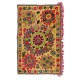Suzani 1979s Tapestry, Silk Embroidered Wall Hanging, Yellow Bedspread, Vintage Throw