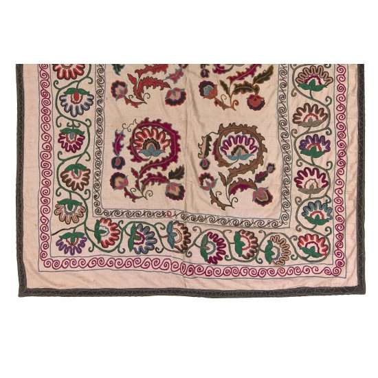 Central Asian Suzani Textile. Embroidered Cotton & Silk Bed Cover, Wall Hanging Central Asian Suzani Textile. Embroidered Cotton & Silk Bed Cover, Wall Hanging