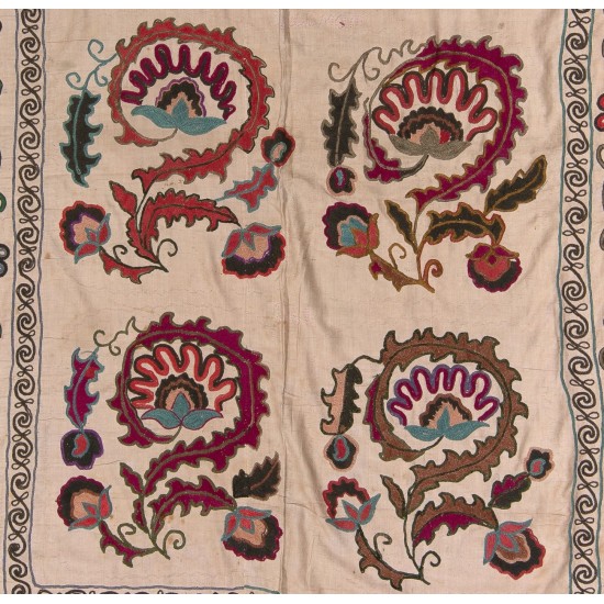 Central Asian Suzani Textile. Embroidered Cotton & Silk Bed Cover, Wall Hanging Central Asian Suzani Textile. Embroidered Cotton & Silk Bed Cover, Wall Hanging