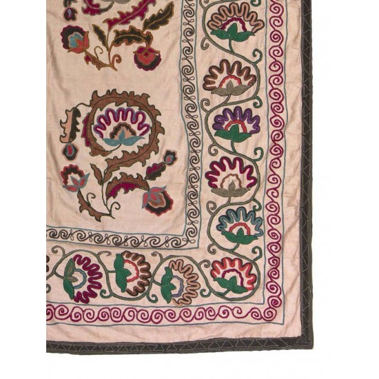 Central Asian Suzani Textile. Embroidered Cotton & Silk Bed Cover, Wall Hanging Central Asian Suzani Textile. Embroidered Cotton & Silk Bed Cover, Wall Hanging