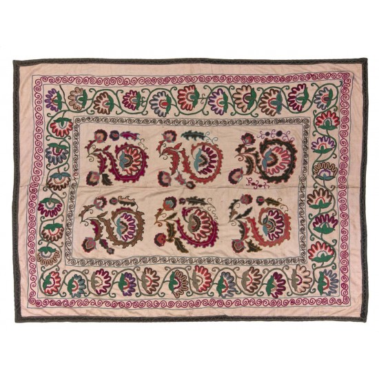 Central Asian Suzani Textile. Embroidered Cotton & Silk Bed Cover, Wall Hanging Central Asian Suzani Textile. Embroidered Cotton & Silk Bed Cover, Wall Hanging