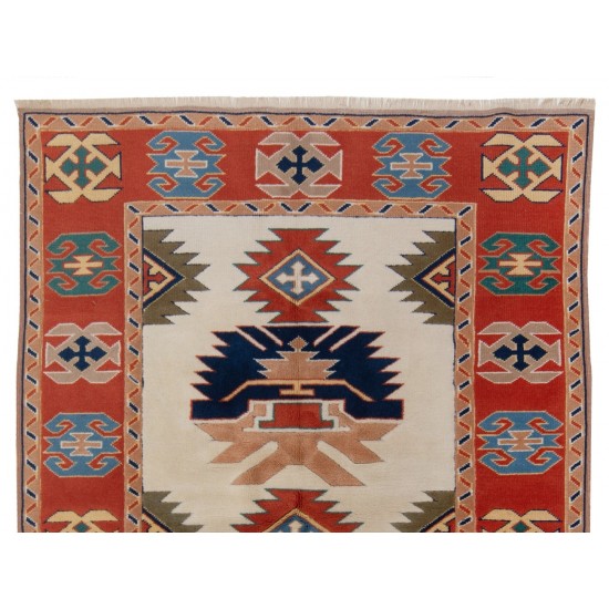 Hand-Knotted Vintage Turkish Wool Rug in Soft Colors, All Natural Dyes