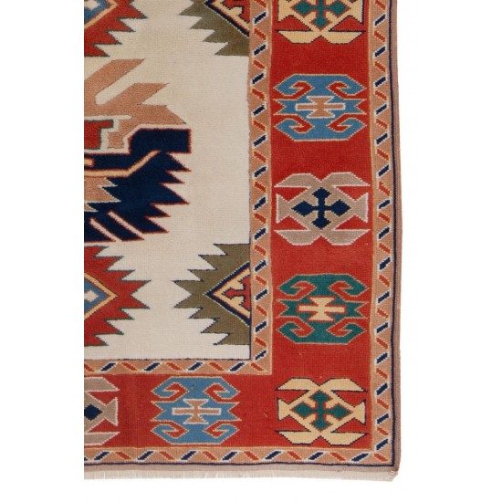 Hand-Knotted Vintage Turkish Wool Rug in Soft Colors, All Natural Dyes