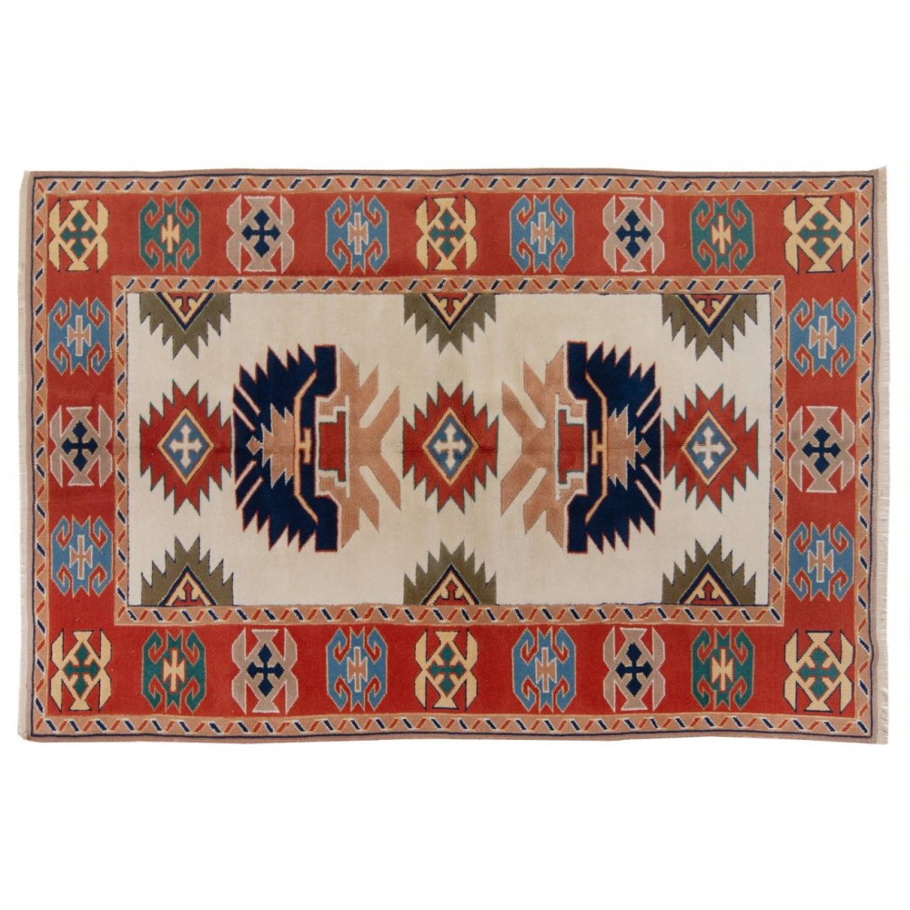 Hand-Knotted Turkish Wool Area Rug in Soft Colors, All Natural Dyes