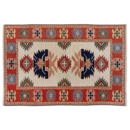 Hand-Knotted Vintage Turkish Wool Rug in Soft Colors, All Natural Dyes