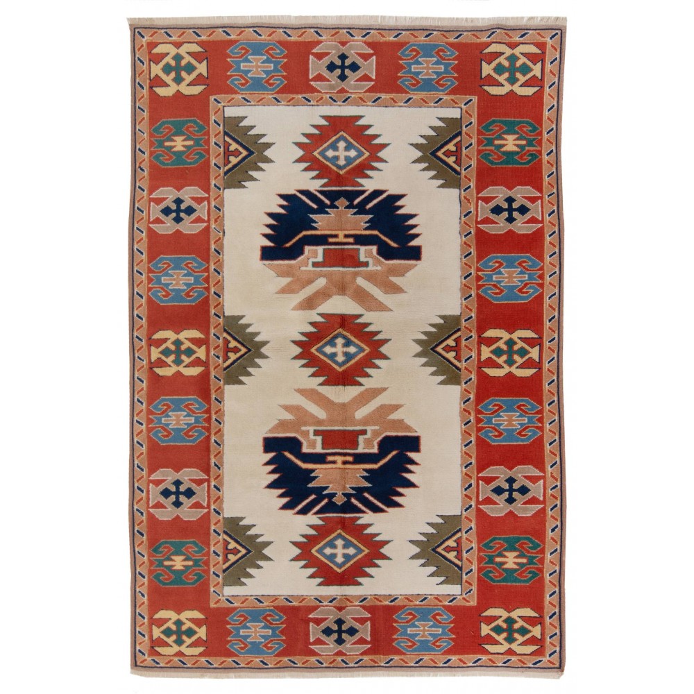 Hand-Knotted Turkish Wool Area Rug in Soft Colors, All Natural Dyes