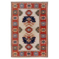 Hand-Knotted Turkish Wool Area Rug in Soft Colors, All Natural Dyes