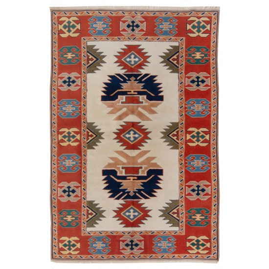 Hand-Knotted Vintage Turkish Wool Rug in Soft Colors, All Natural Dyes