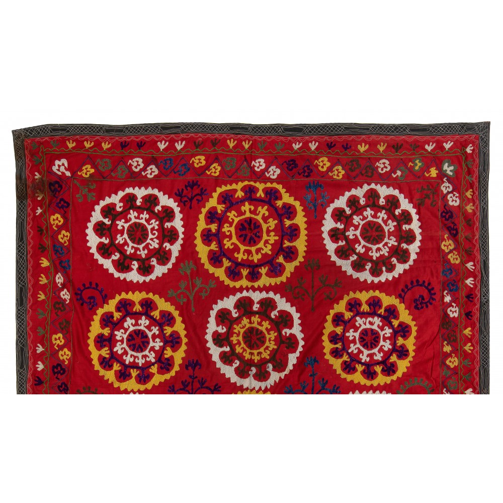 Vintage Bedspread, Red Throw, Silk Wall Hanging, Embroidered Tapestry