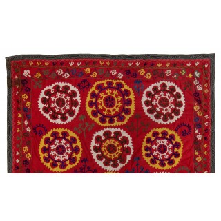 Vintage Bedspread. Red Throw. Silk Wall Hanging. Embroidered Tapestry
