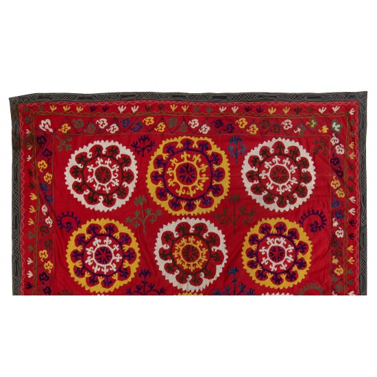 Central Asian Suzani Textile. Embroidered Cotton & Silk Bed Cover, Wall Hanging