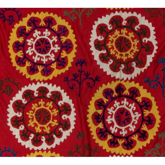 Vintage Bedspread, Red Throw, Silk Wall Hanging, Embroidered Tapestry