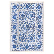 Silk Hand Embroidered Uzbek Suzani Wall Hanging in Cream & Light Blue