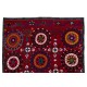 Silk Embroidery Bed Cover, Burgundy Red Throw, Vintage Wall Hanging, 1990s Tablecloth
