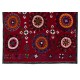 Silk Embroidery Bed Cover, Burgundy Red Throw, Vintage Wall Hanging, 1990s Tablecloth